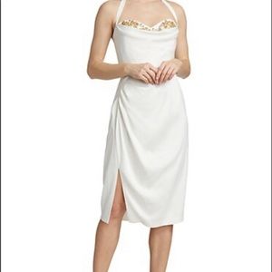 Marchesa Notte Satin Sheath Dress